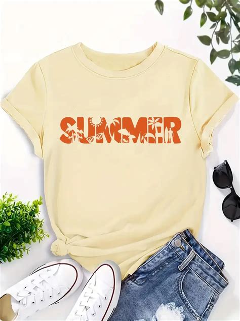 Letter Print T Shirt Plus Size Casual Crew Neck Short Sleeve Temu