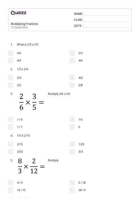 50 Multiplying Fractions Worksheets For 5th Grade On Quizizz Free