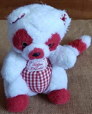 Peluche Raton Laveur Rouge Et Blanc Carreaux Tartine Et Chocolat Vintage