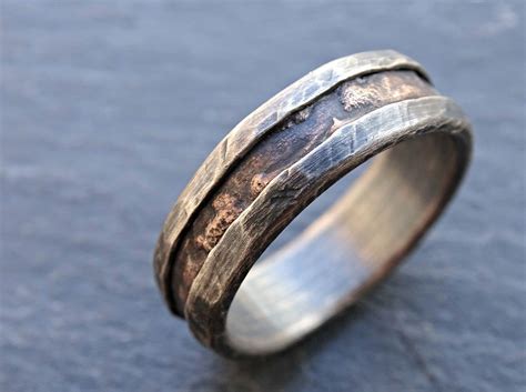 Cool Mens Ring Bronze, Unique Wedding Band Bronze Silver, Mens Wedding Band, Mens Engagement ...