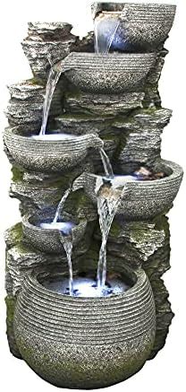 Teamson Home Outdoor Cascading Bowls And Stacked Stone Waterfall