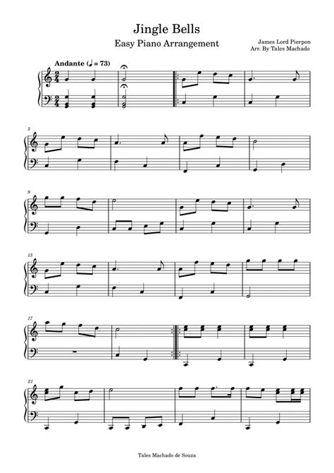 Jingle Bells Easy Piano Arrangement By James Lord Pierpont Easy