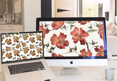 Floral Desktop Wallpapers, Set of 3/floral Pattern/glitter Flowers PC ...