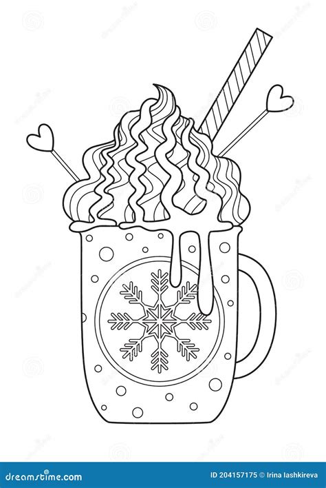 Doodle Coloring Book Page Christmas Mug With Hot Chocolate And Whipped
