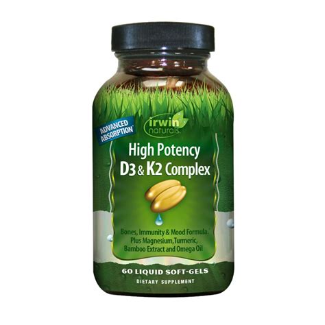 Irwin Naturals High Potency D3 And K2 Complex For Healthy Bones 60 Liquid Softgel Ebay