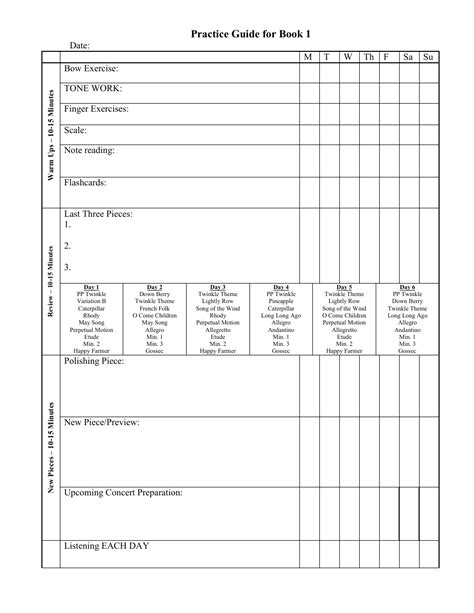 Suzuki Violin Practice Log Template Guide For Book 1 Download