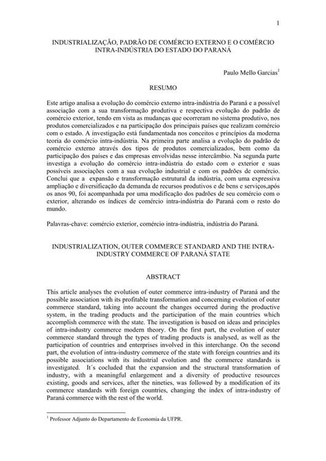 Pdf Industrializa O Padr O De Rcio Externo E O Este Artigo