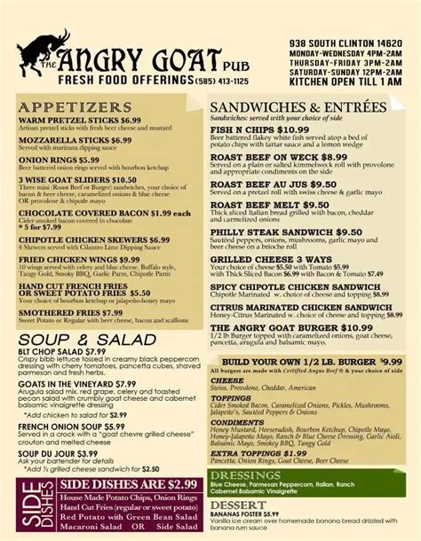 The Angry Goat Pub Menu Menu For The Angry Goat Pub Swillburg