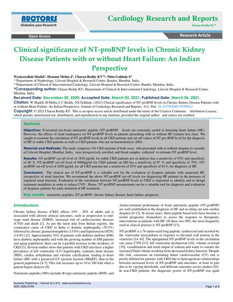 Pdf Clinical Significance Of Nt Probnp Levels In Chronic Kidney