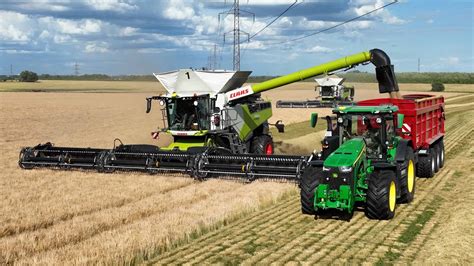 Claas Lexion Harvesting Grass Seed With Macdon Fd Ft Wide