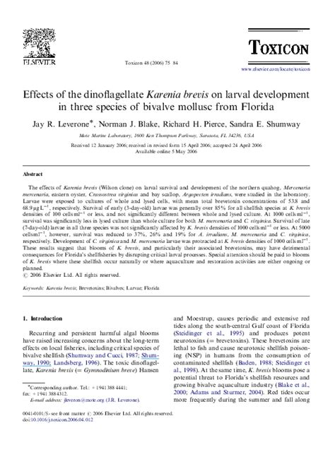 (PDF) Effects of the dinoflagellate Karenia brevis on larval development in three species of ...