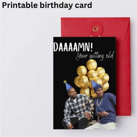 Happy Birthday Card Digital Download Printable Birthday Card Featuring Balloons And Gold Stars