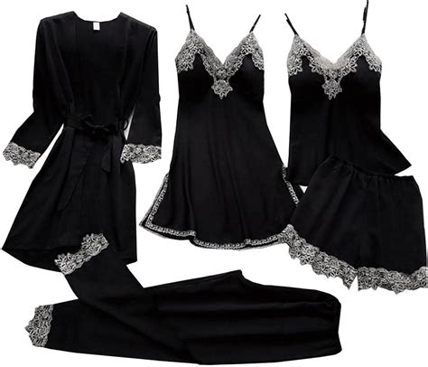 Pjs Nightwear Lace 5pcs Pajama Women‘s Silky Set Sleepwear Sexy Set