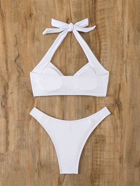 Women S Solid Color Halter Strap Sexy Bikini Set For Summer Beach SHEIN USA