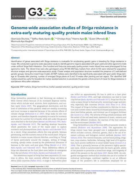 Pdf Genome Wide Association Studies Of Striga Resistance In Extra