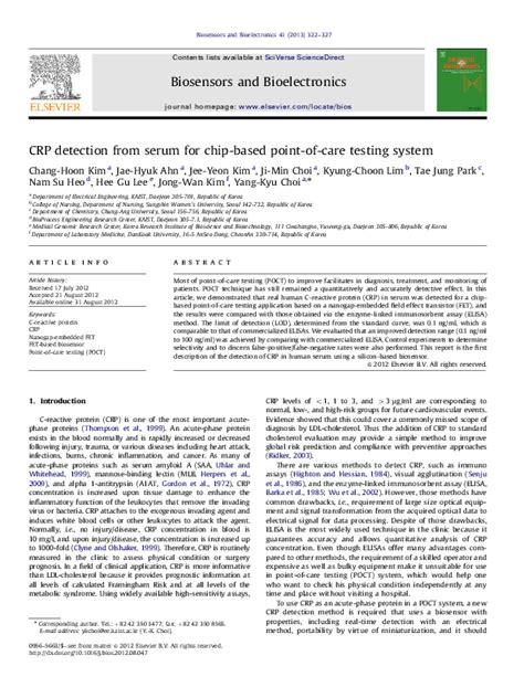 Pdf Crp Detection From Serum For Chip Based Point Of Care Testing