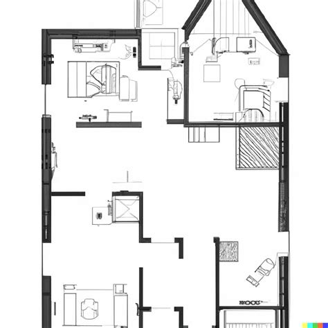 Genki × Dall·e 2 2d Architectural Drawing Plan Of A House With One Triangle Bedroom Kitchen