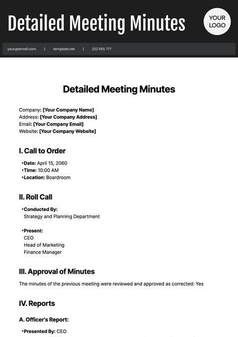 Free Detailed Meeting Minutes Template Edit Online And Download