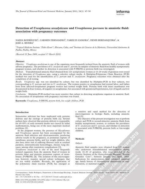 (PDF) Detection of Ureaplasma urealyticum and Ureaplasma parvum in ...