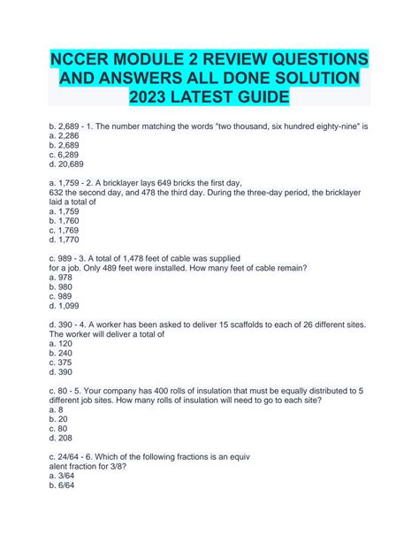 SOLUTION Nccer Module 2 Review Questions And Answers All Done Solution