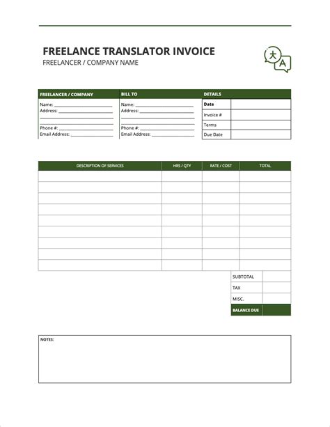 Translation Invoice Template