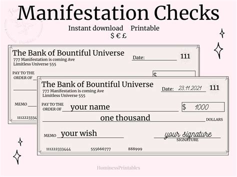 Manifestation Checks Printable Money Manifestation Manifestation