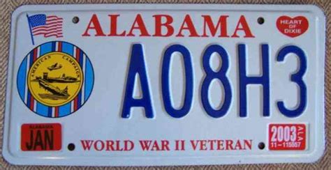 Alabama World War Veteran License Plate Expired