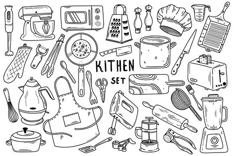 Hand Drawn Doodle Kitchen Set Vector Illustration Of Kitchen