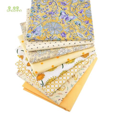 Chainho Tissu En Coton Serg Imprim S Rie Florale Jaune Grille Patchwork