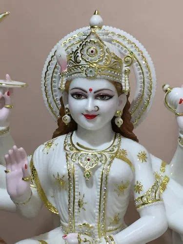 Painted Hindu White Marble Goddess Durga Statue For Worship Size 12