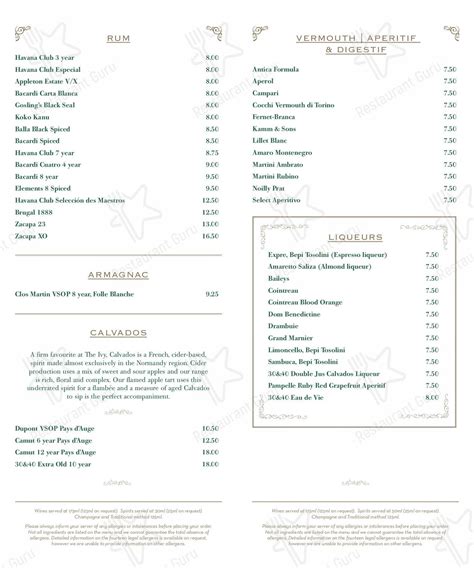 Menu at The Ivy Harrogate Garden restaurant, Harrogate