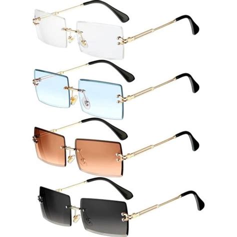 4 Pairs Rimless Rectangle Sunglasses Frameless Square Classic Colors In