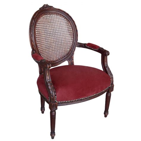 Fauteuil De Style Louis Xvi Cann Velours Bordeaux Et Bois Acajou