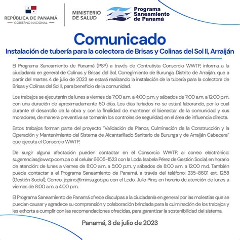 Comunicado Programa Saneamiento De Panam