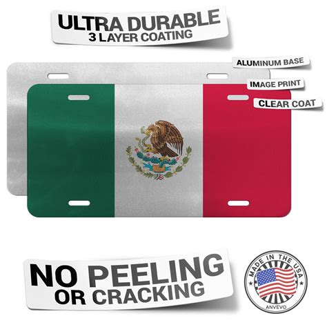 Bandera De México Brushed Aluminum Mexican Flag License Plate and