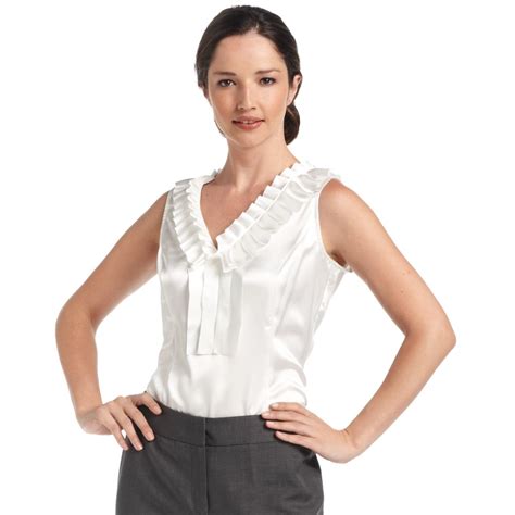 Lyst Nine West Sleeveless Ruffle Collar Satin Blouse In White