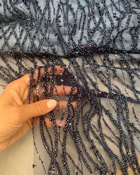 Black Beaded Lace Fabric Pearls Lace Black D Luxury Guipure Etsy