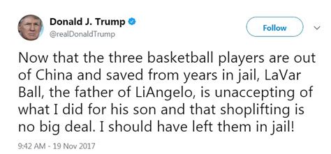 Trump Says He Should Ve Left Ucla Players In Chinese Jail