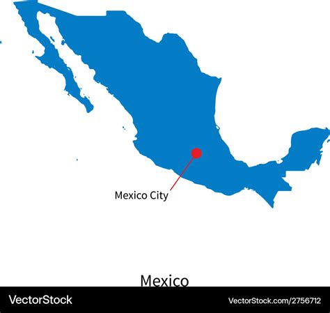 Detailed Map Of Mexico And Capital City Mexico Vector Image