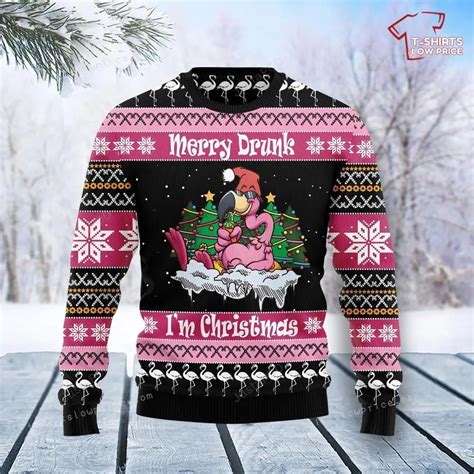 Flamingo Merry Drunk Christmas Ugly Sweater T Shirts Low Price