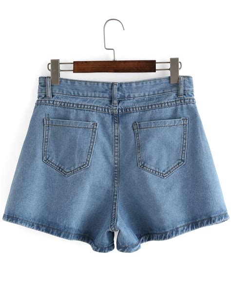 Wide Leg Light Blue Denim Shorts Shein Sheinside