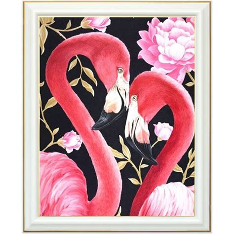 Peinture Diamant Couple De Flamants Roses 40 X 50 Cm Lartera