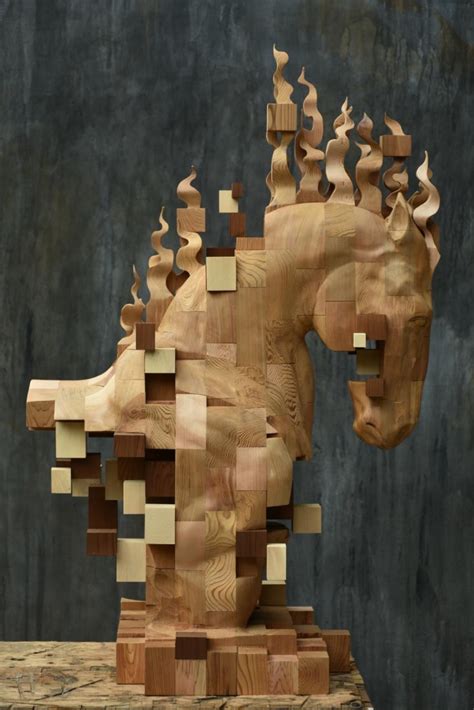 Dynamic Wood Sculptures Carved to Look Like Pixelated Glitches | Wood ...