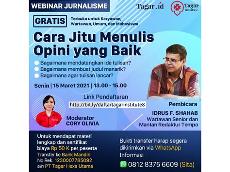 Ikuti Cara Menulis Opini Dalam Webinar Gratis Tagar Institute Tagar