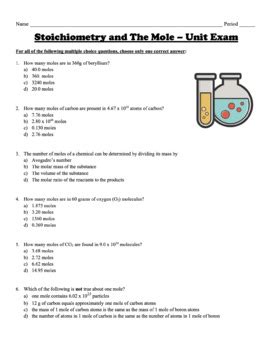 Stoichiometry And The Mole Test Unit Exam By Chemistry Wiz Tpt