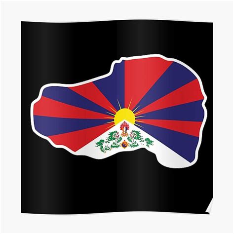 Tibetan National Flag In A Tibet Map Poster By Tenzinshikha Redbubble