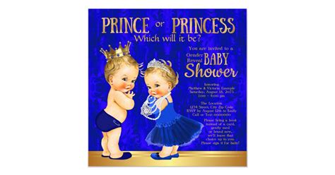 Royal Blue Gold Prince Or Princess Gender Reveal Card Zazzle