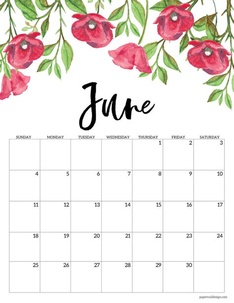 Free Printable Calendar Floral Paper Trail Design