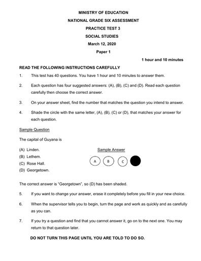 National Grade 6 Assessment Practice Test Papers 2020