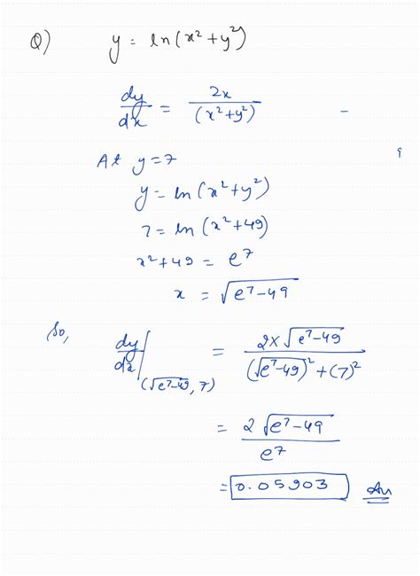 [solved] Let Y Ln X 2 Y 2 Y Ln⁡ X2 Y2 Determine The Derivative Y